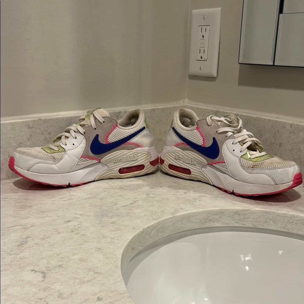 Nike Air Max Sneakers in White, Blue, Green and Pink. Size 8.
